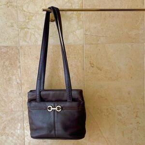 Chic Brown Leather Shoulder Bag with Gold Accents